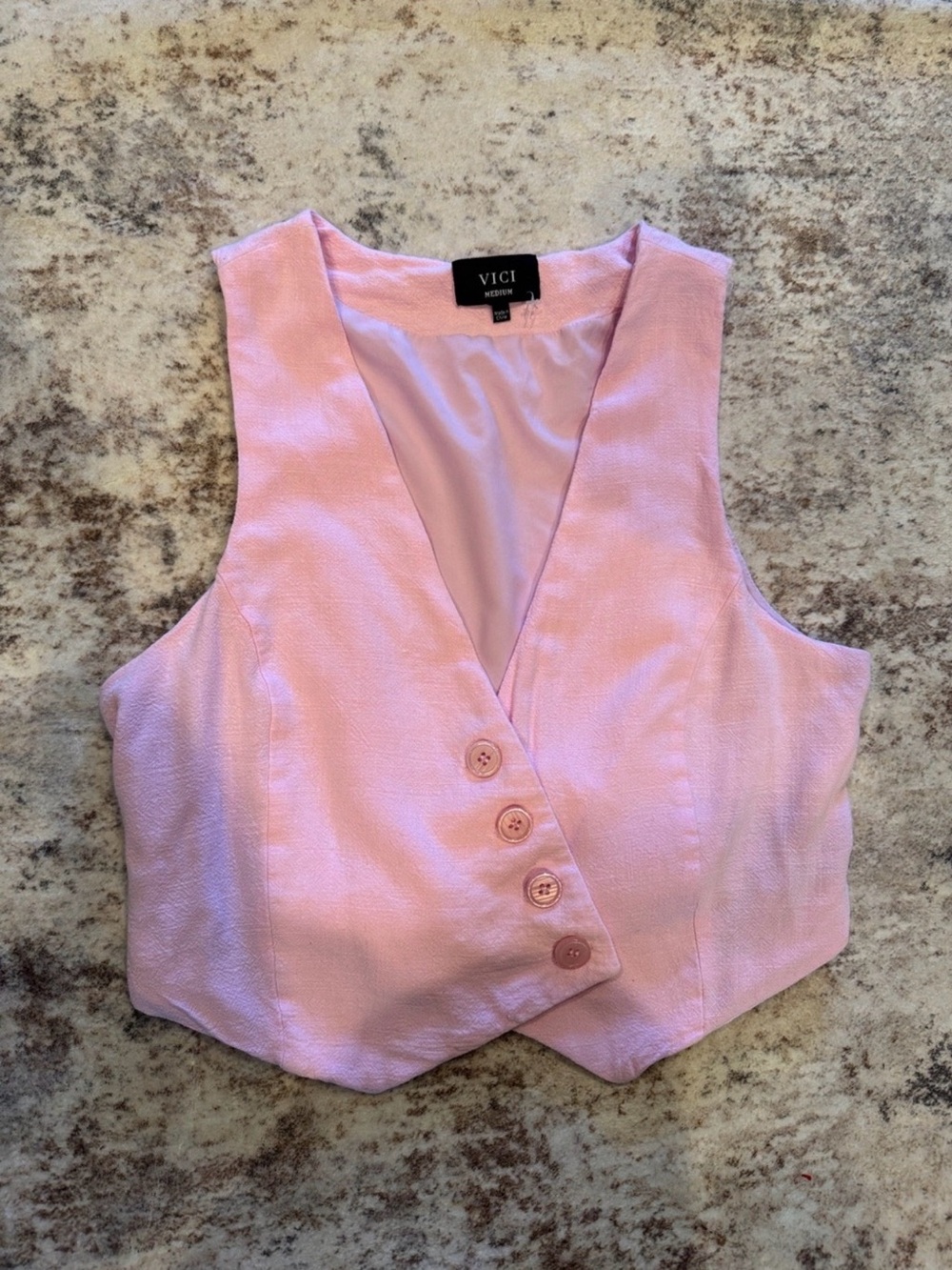 Light Pink Button-Front Crop Vest